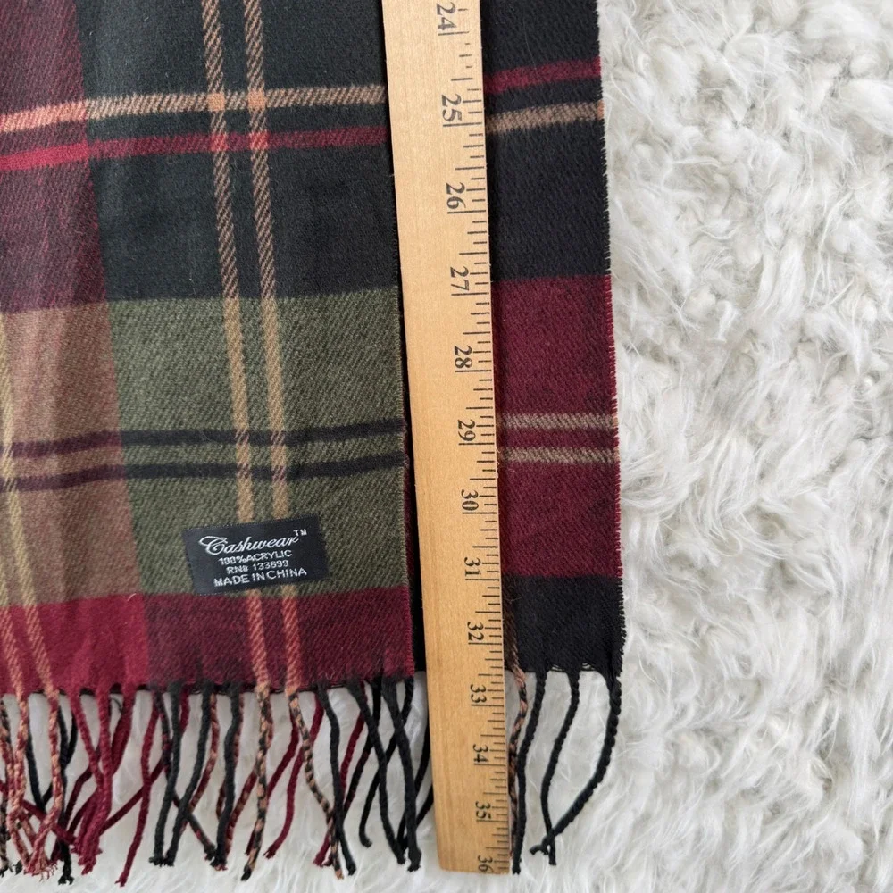Cashwear Red Green Plaid Fringe Scarf Acrylic Tartan‎ Unisex Winter Cozy